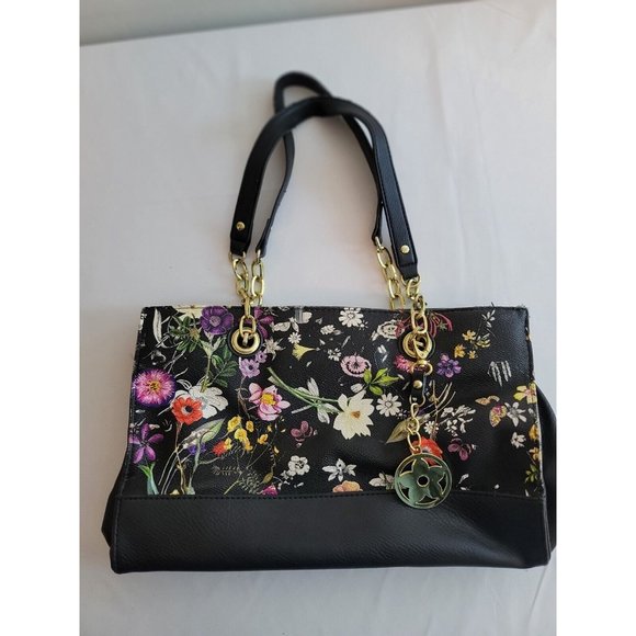 Bueno Handbags - Bueno Mellow World Stellan Black/ Floral Print Satchel handbag